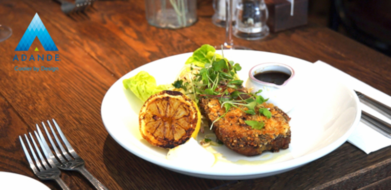 Slow cooked lemon, Parmesan and rosemary crusted pork with red apple & celeriac slaw and herb aioli by Ajay Barak