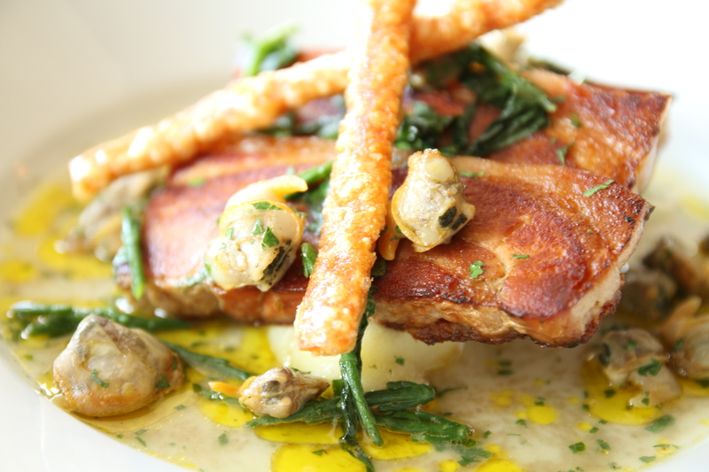 Blythburgh Pork Belly with cockles and seashore vegetables
