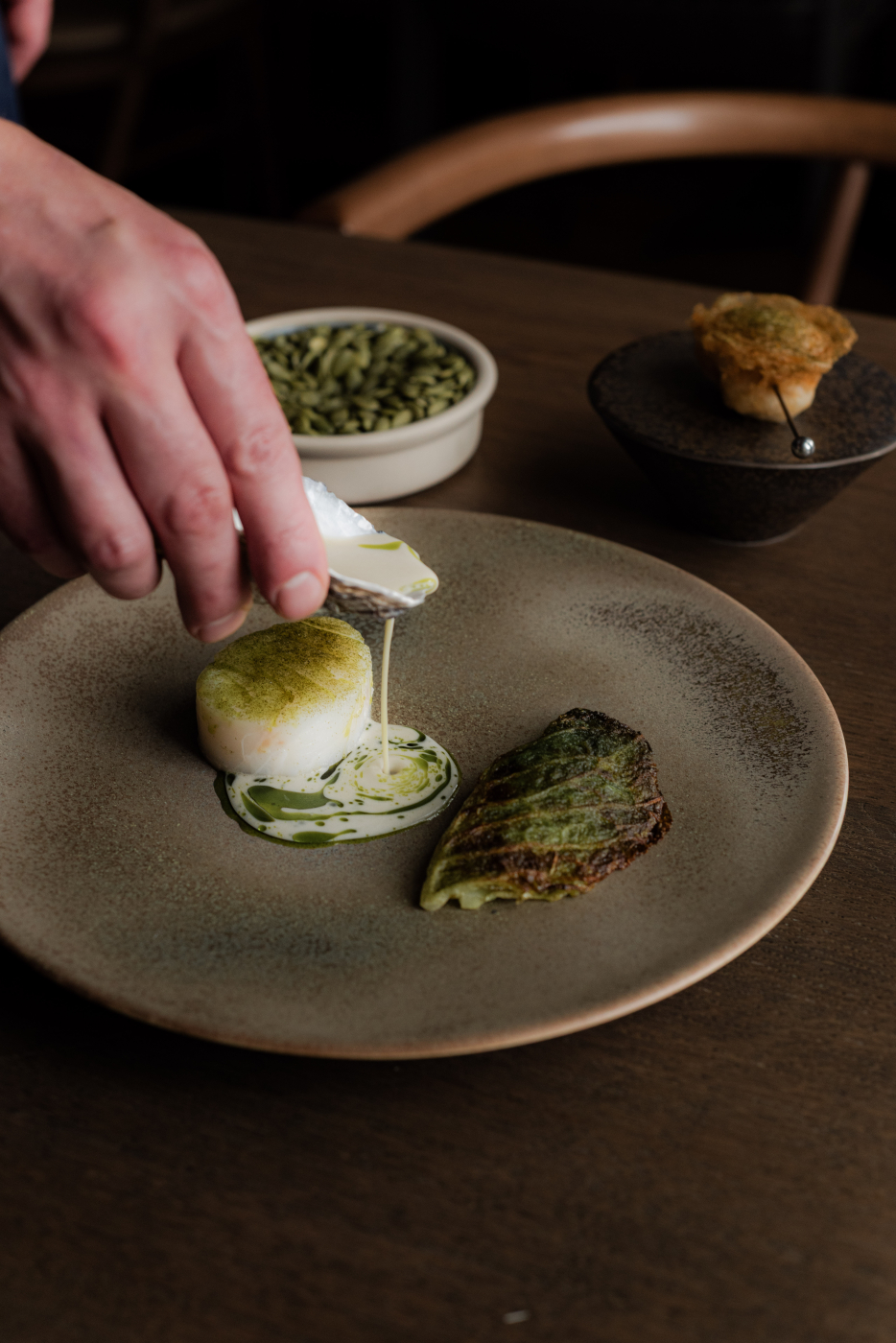 Newlyn Cod with Porthilly Oyster and Organic Brassicas - 1