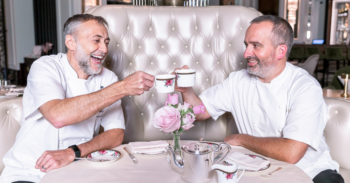 Andrew Gravett, right, with Michel Roux Jr at The Langham